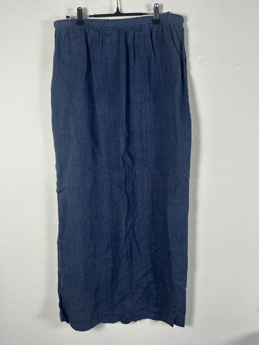 Marc Wear Womens 100% Linen Midi Skirt Small Blue Elastic Waist Back Slit Boho